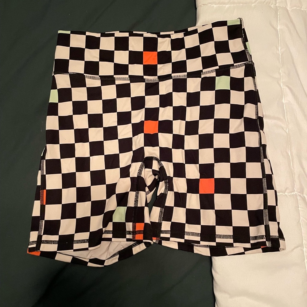 Fabletics Black and White Checkered Athletic Shorts